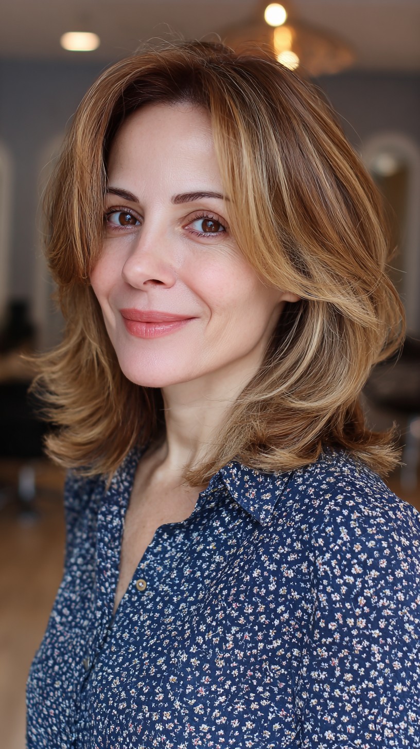 Breezy Caramel Balayage with Soft Waves