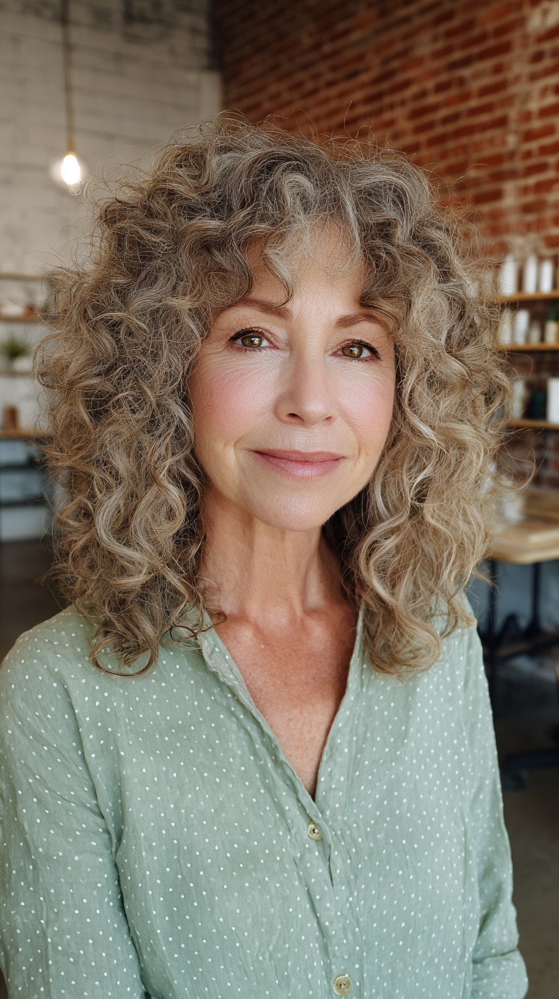 Breezy Gray Spiral Curls with Soft Fringe