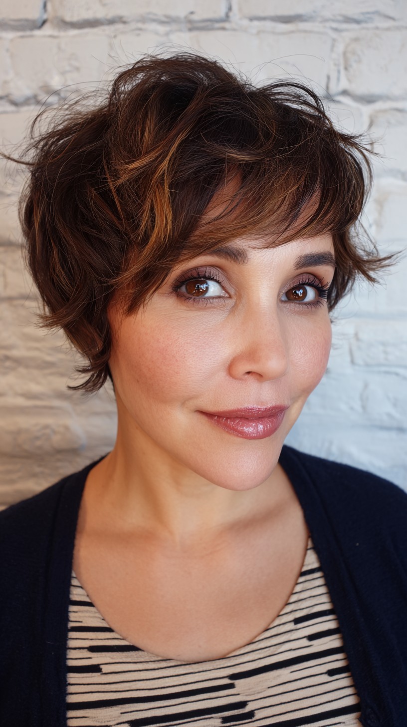 Brunette-to-Caramel Wavy Textured Bob