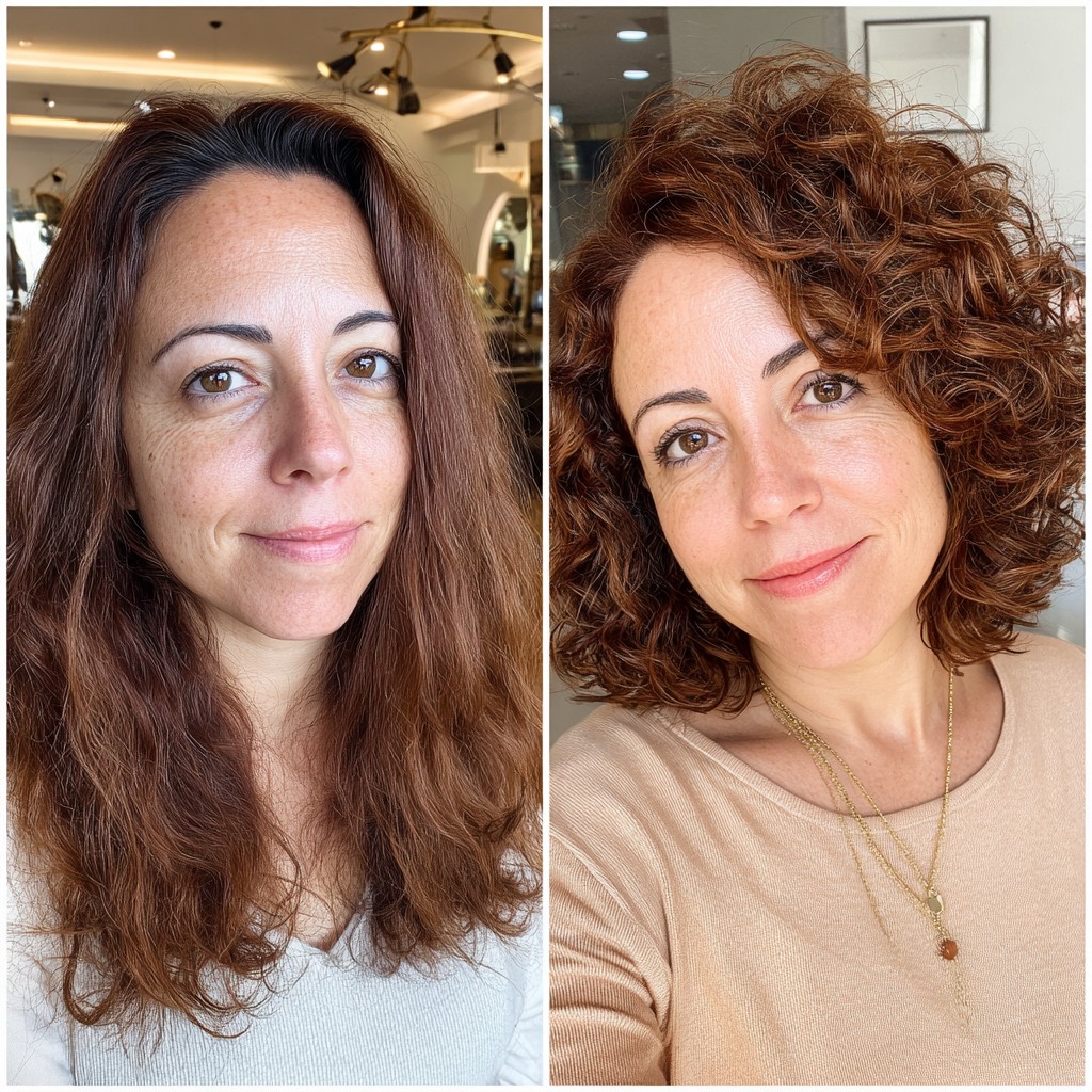 Brunette to Rich Auburn Tight Curls Transformation