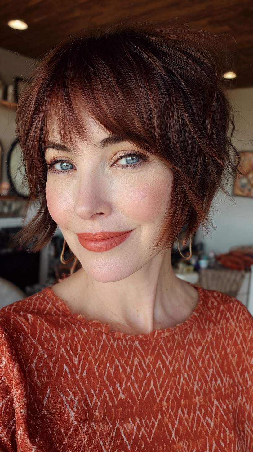 Burgundy Bob with Swooping Bangs