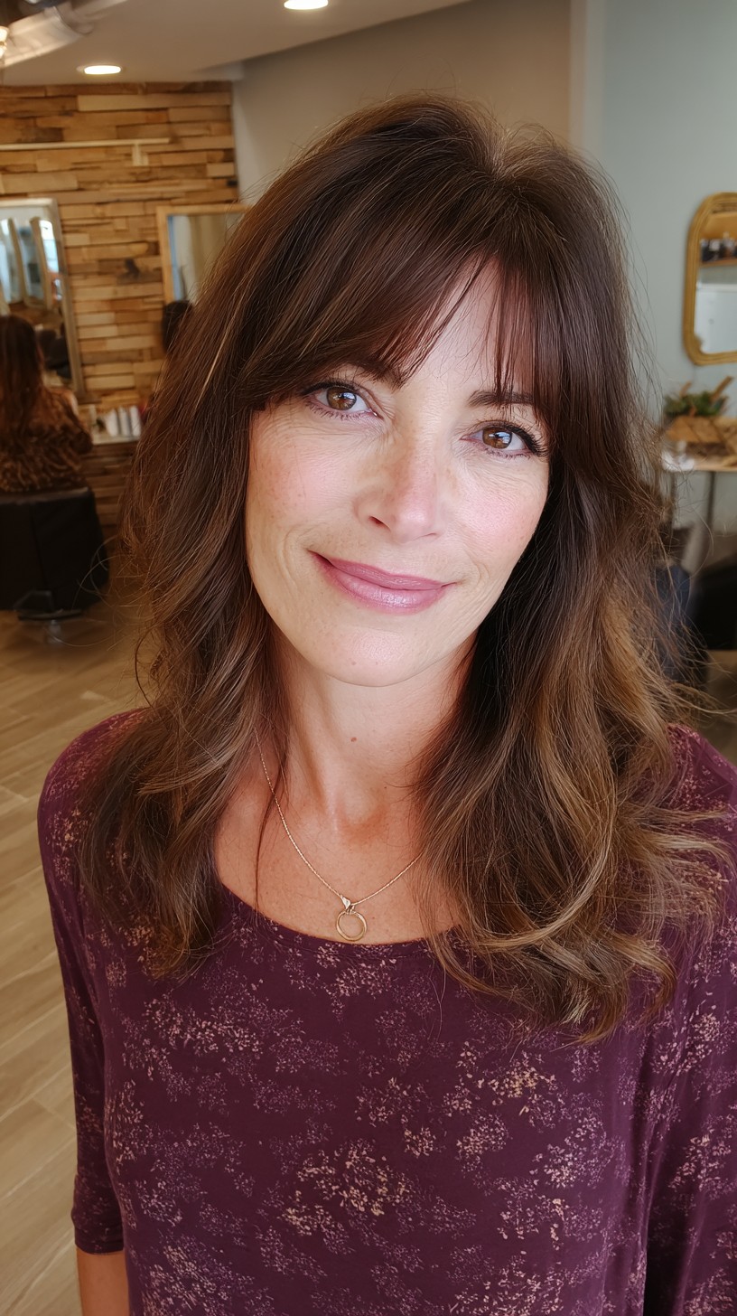 Casual Chestnut Waves with Soft Bangs