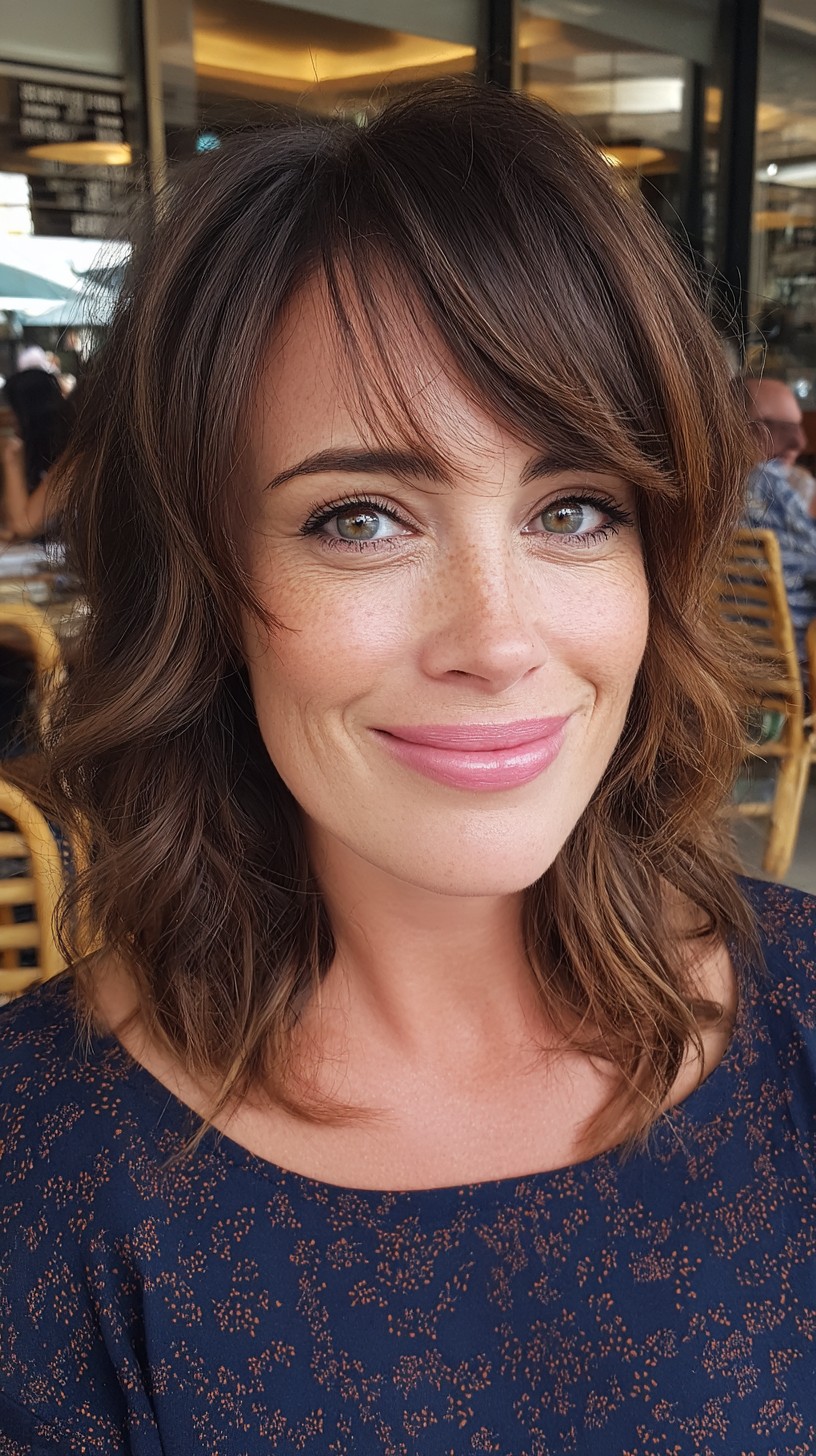 Charming Brunette Waves with Soft Fringe