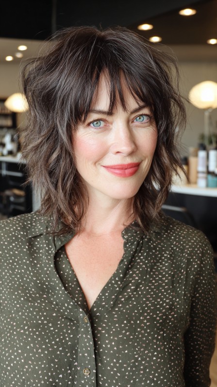 Charming Chestnut Mullet with Soft Fringes