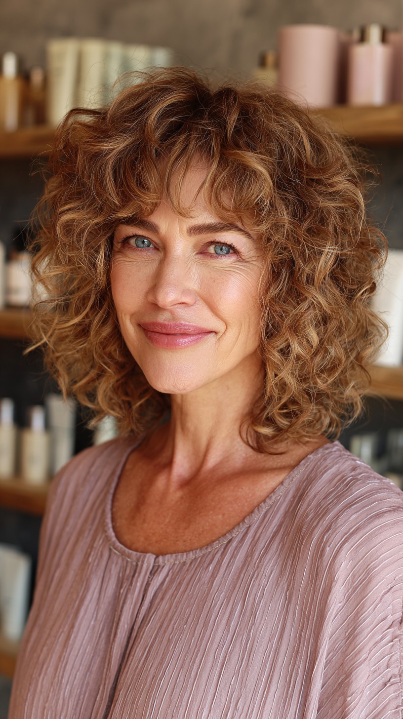 Charming Cinnamon Spiral Curls with Face-Framing Layers