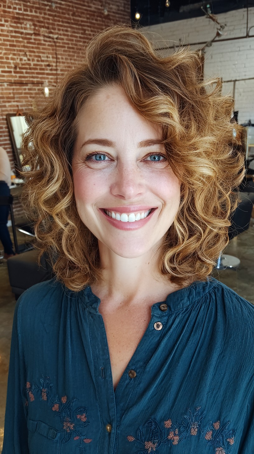 Charming Golden Caramel Curls with Soft Volume