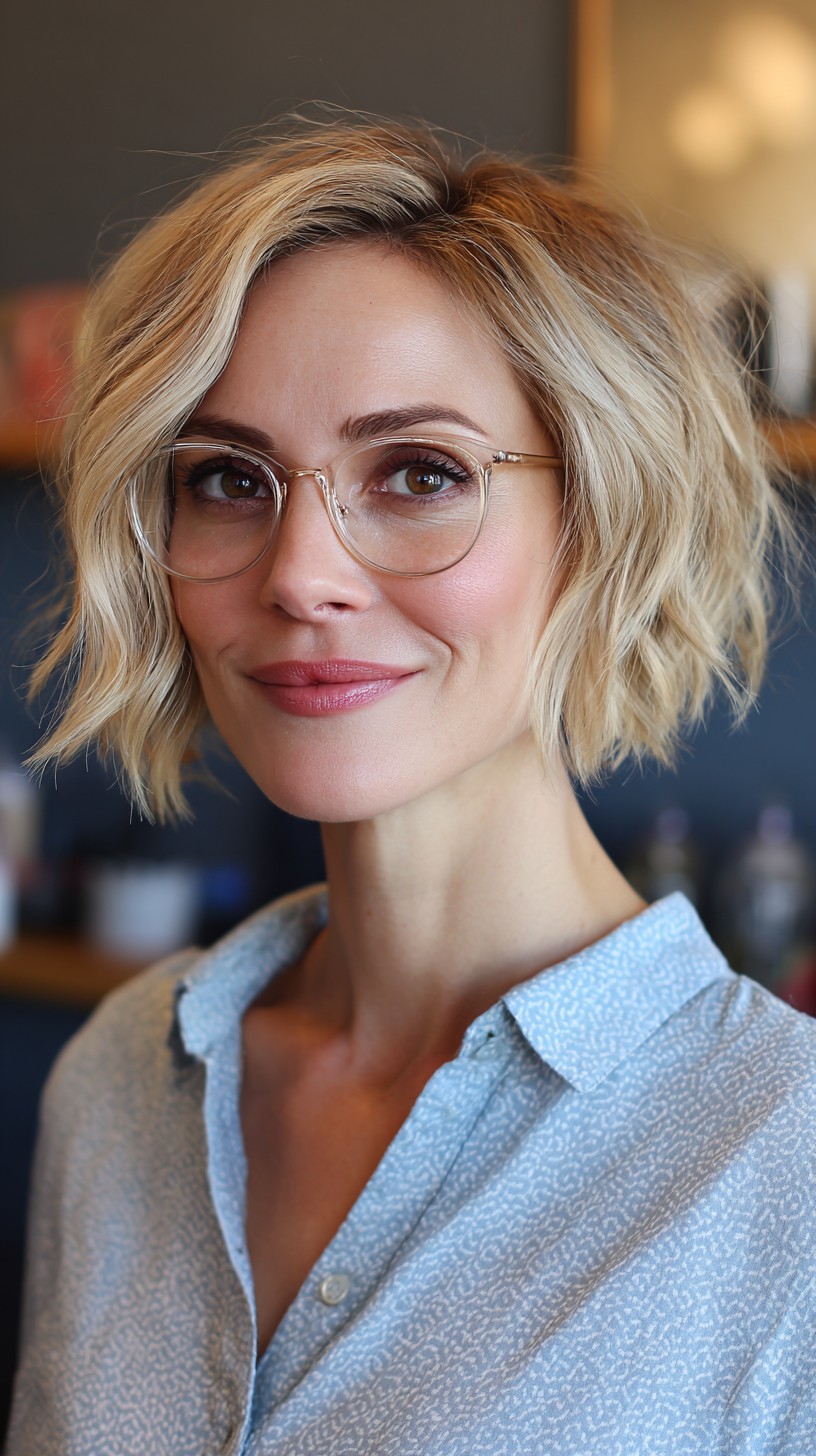 Chic Blonde Tousled Bob with Dimensional Highlights