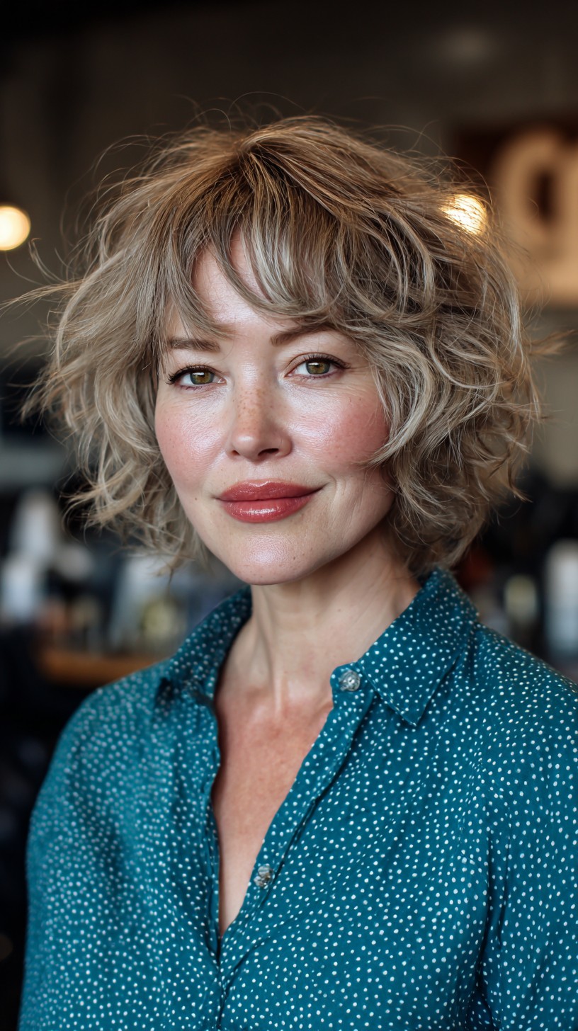 Chic Curly Blonde Shag with Natural Roots