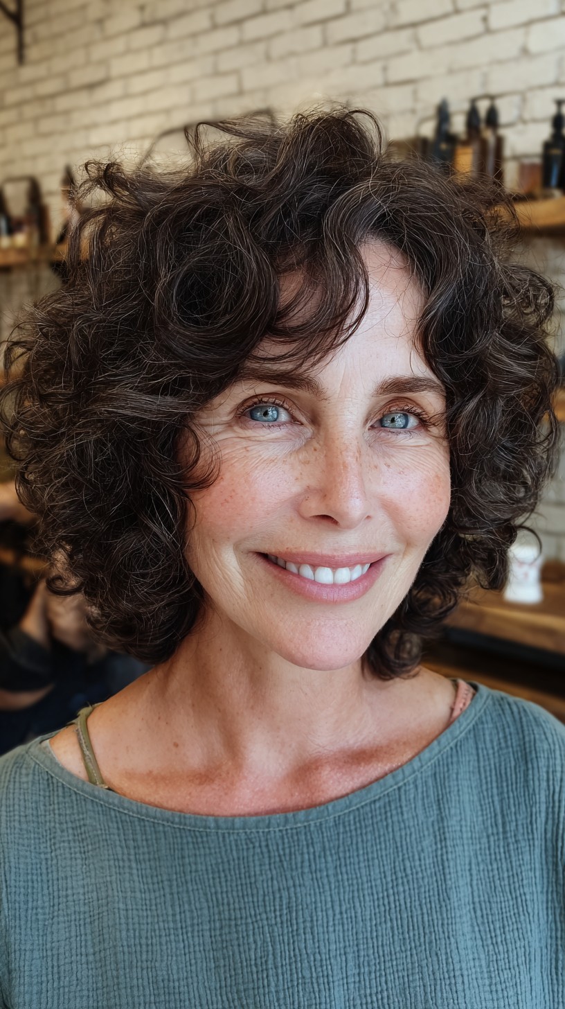 Chic Espresso Tendrils with Lush Bangs for Mature Women