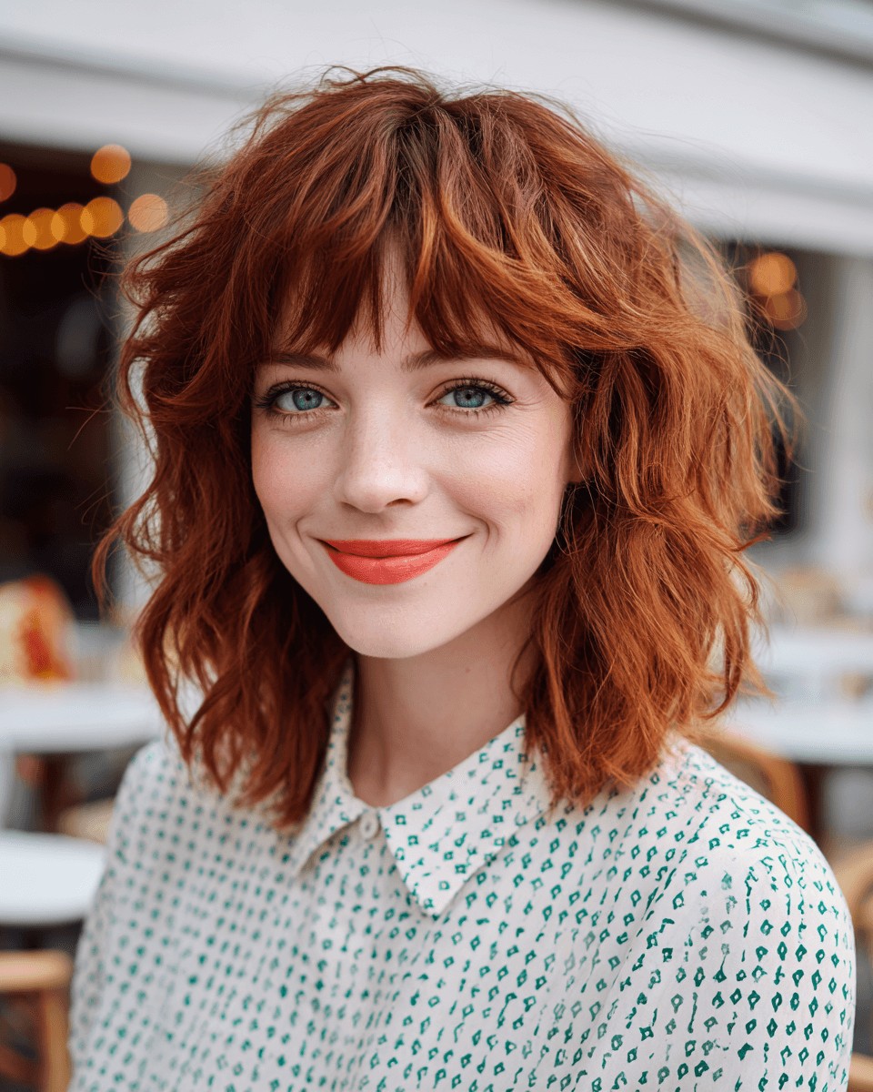 Chic Textured Mid-Length Cut with Bangs