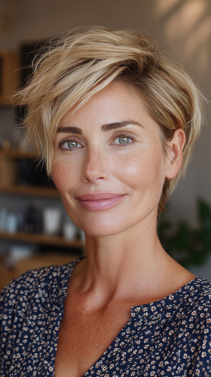 Chic Tousled Pixie Cut with Blonde Highlights