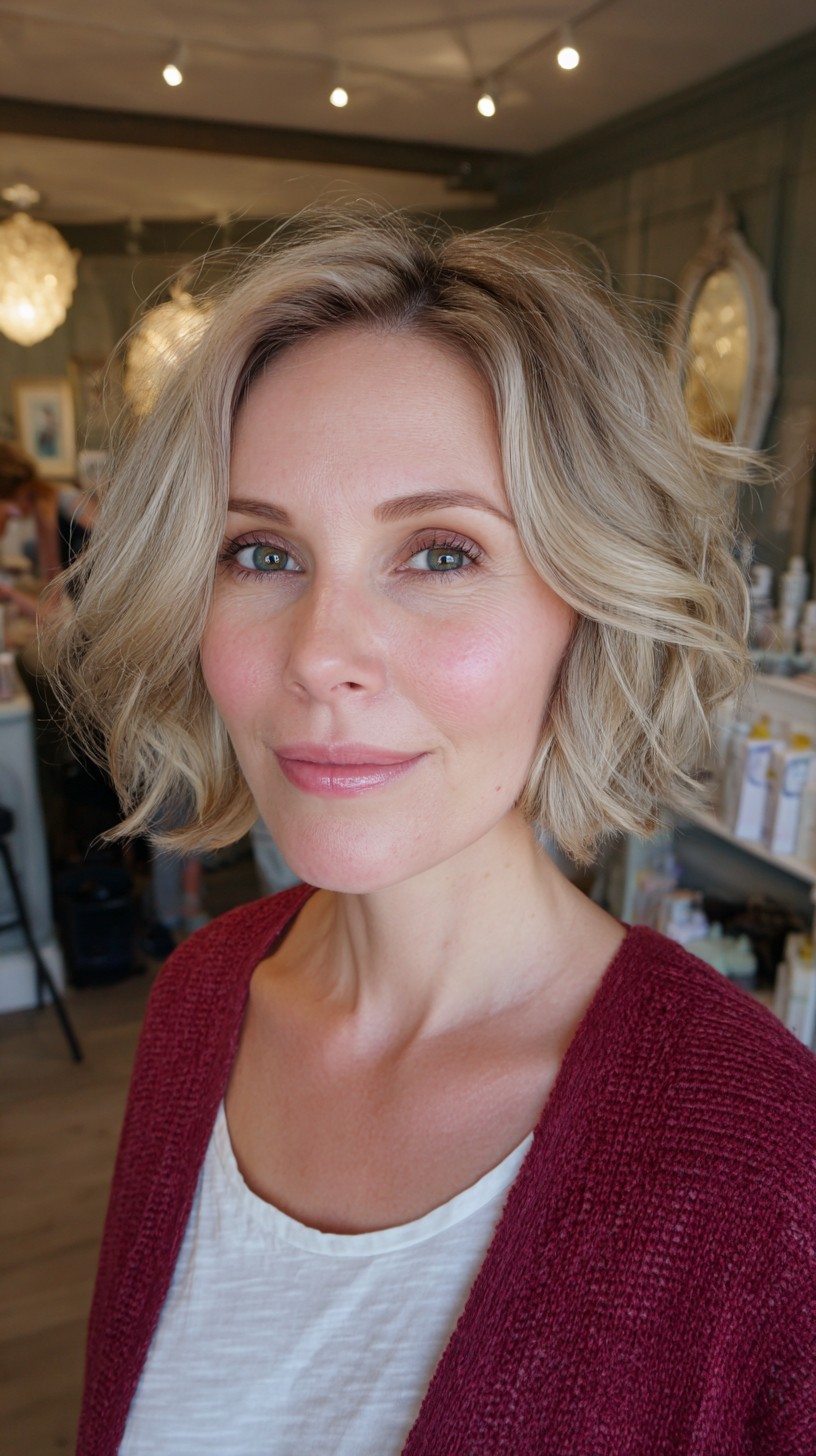 Chic Wavy Bob with Natural Blonde Highlights