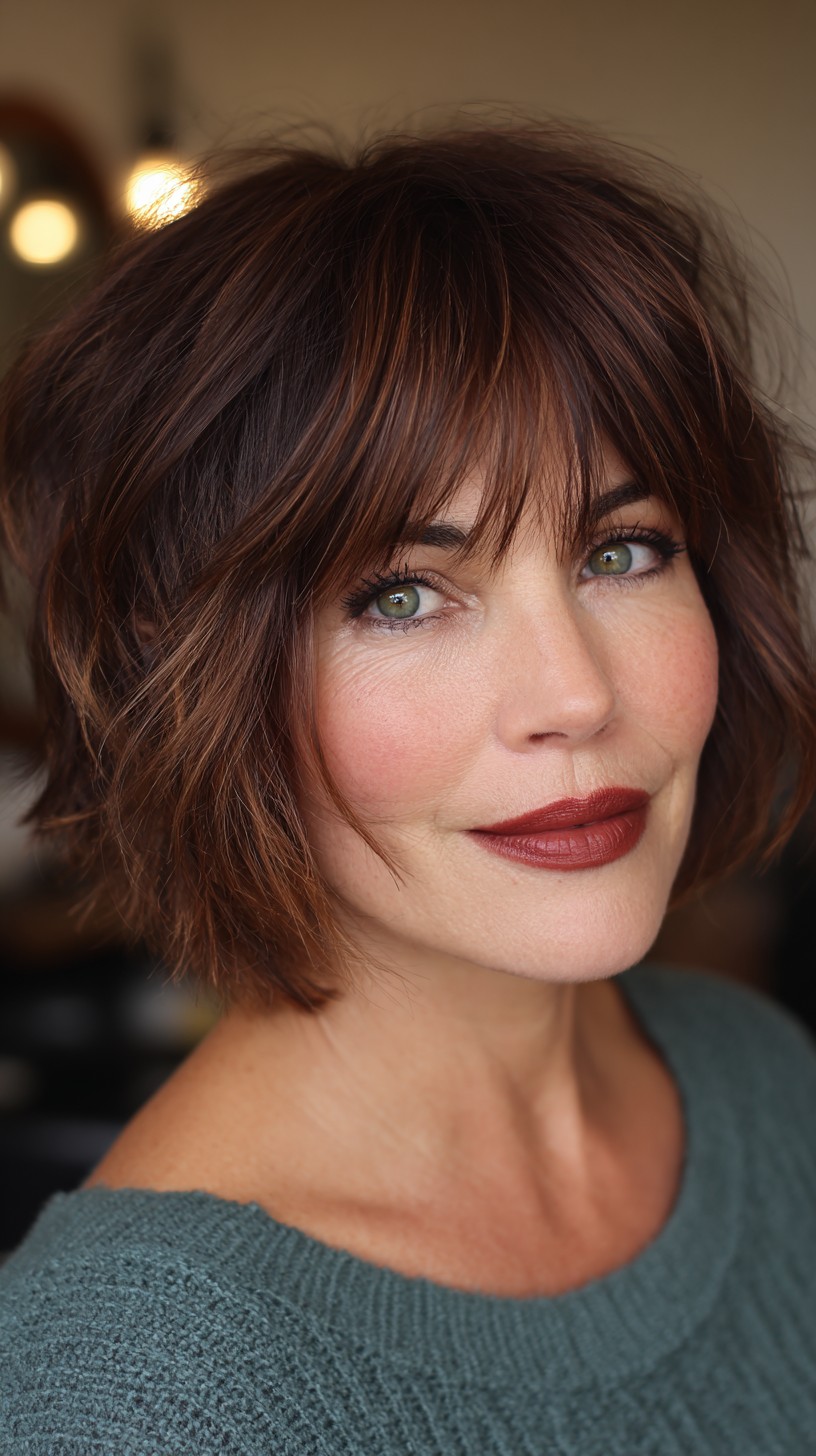 Choppy Chocolate Shag with Wispy Bangs