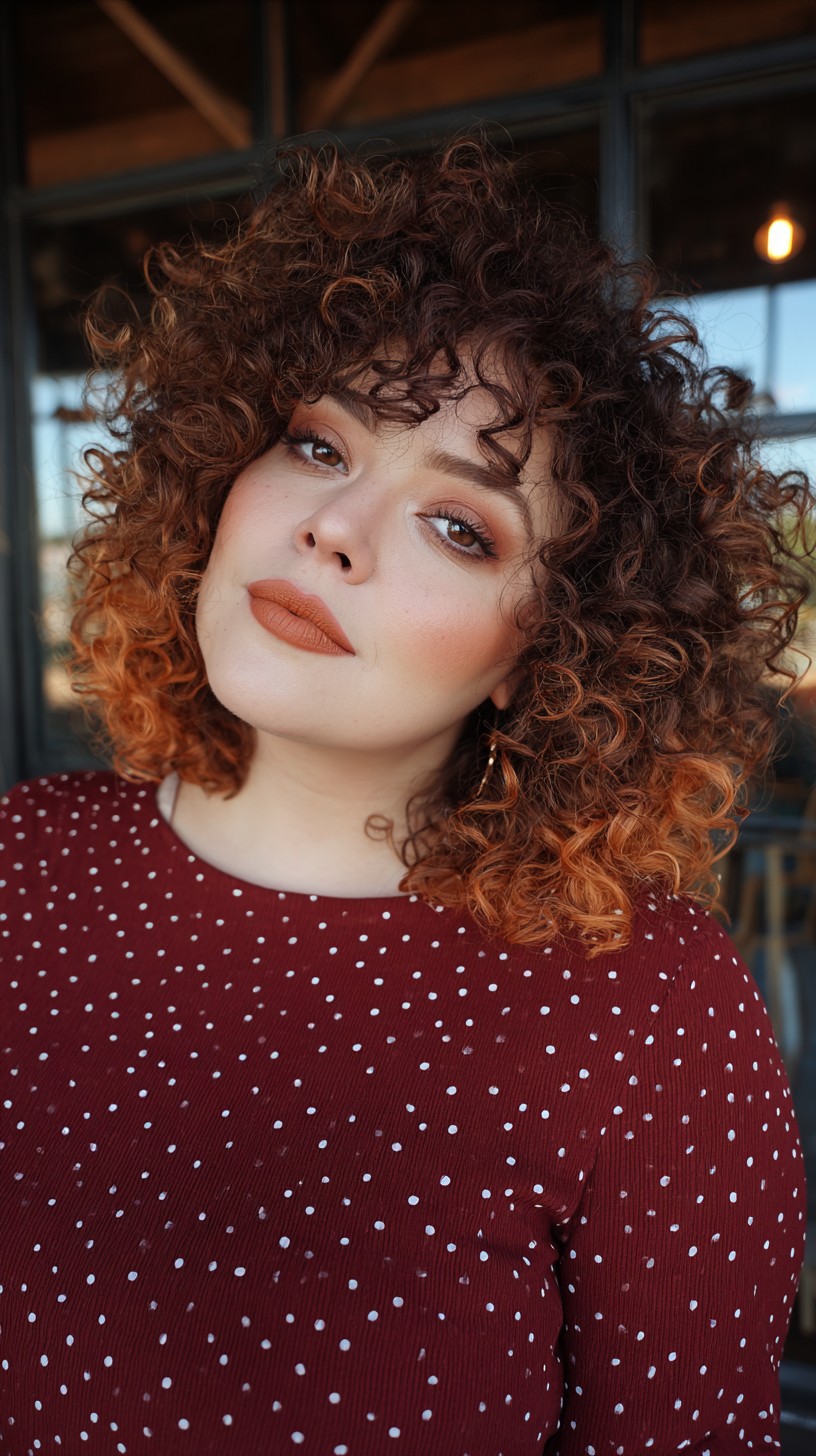 Cinnamon Swirl Curly Bob with Natural Roots