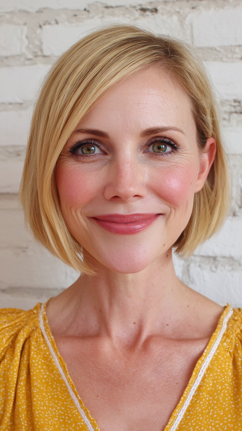 Classic Light Blonde Bob with Precision Cut Bangs