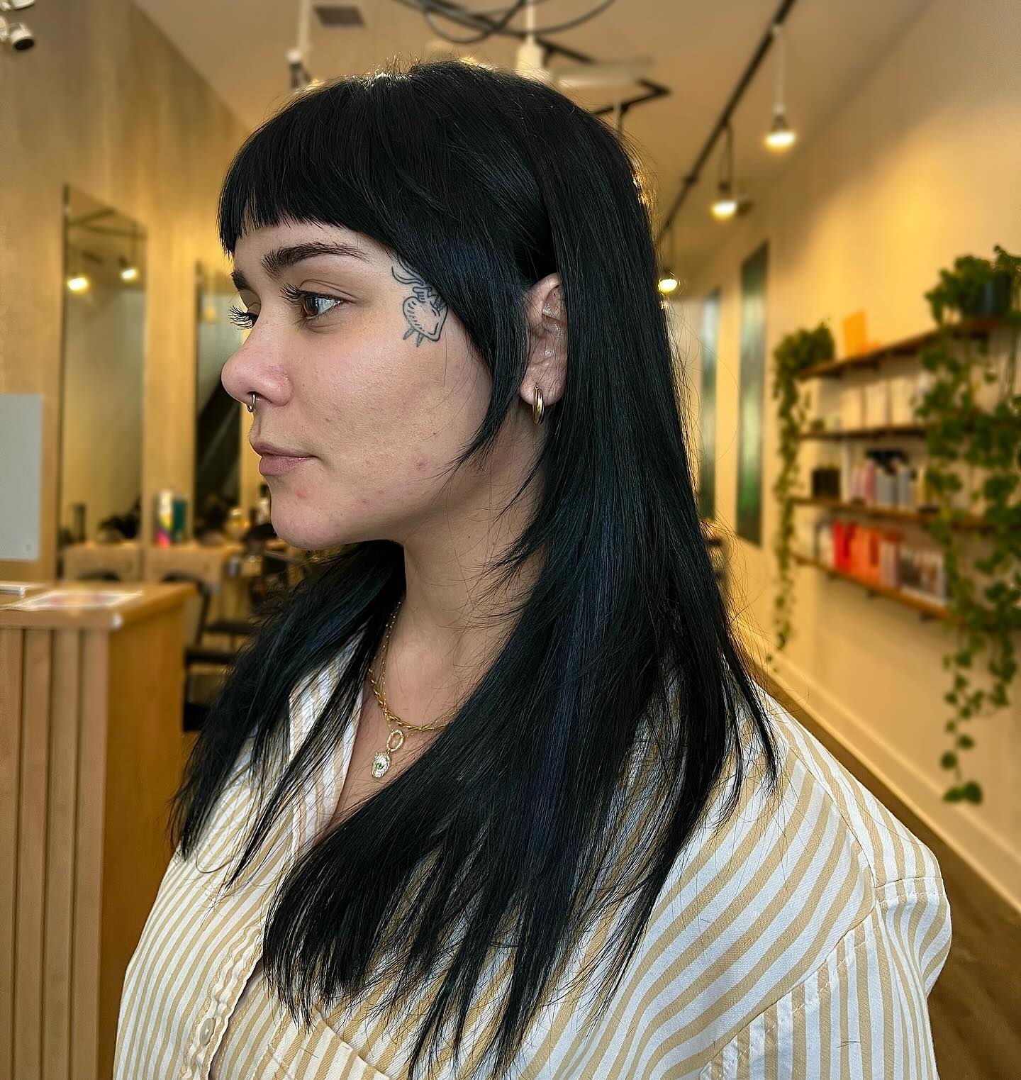Edgy Long Haircut with Bold Blunt Bangs