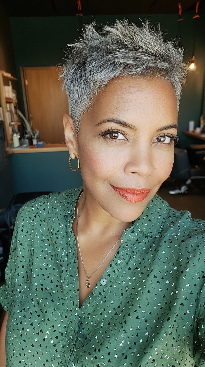 Edgy Silver Pixie with Textured Layers