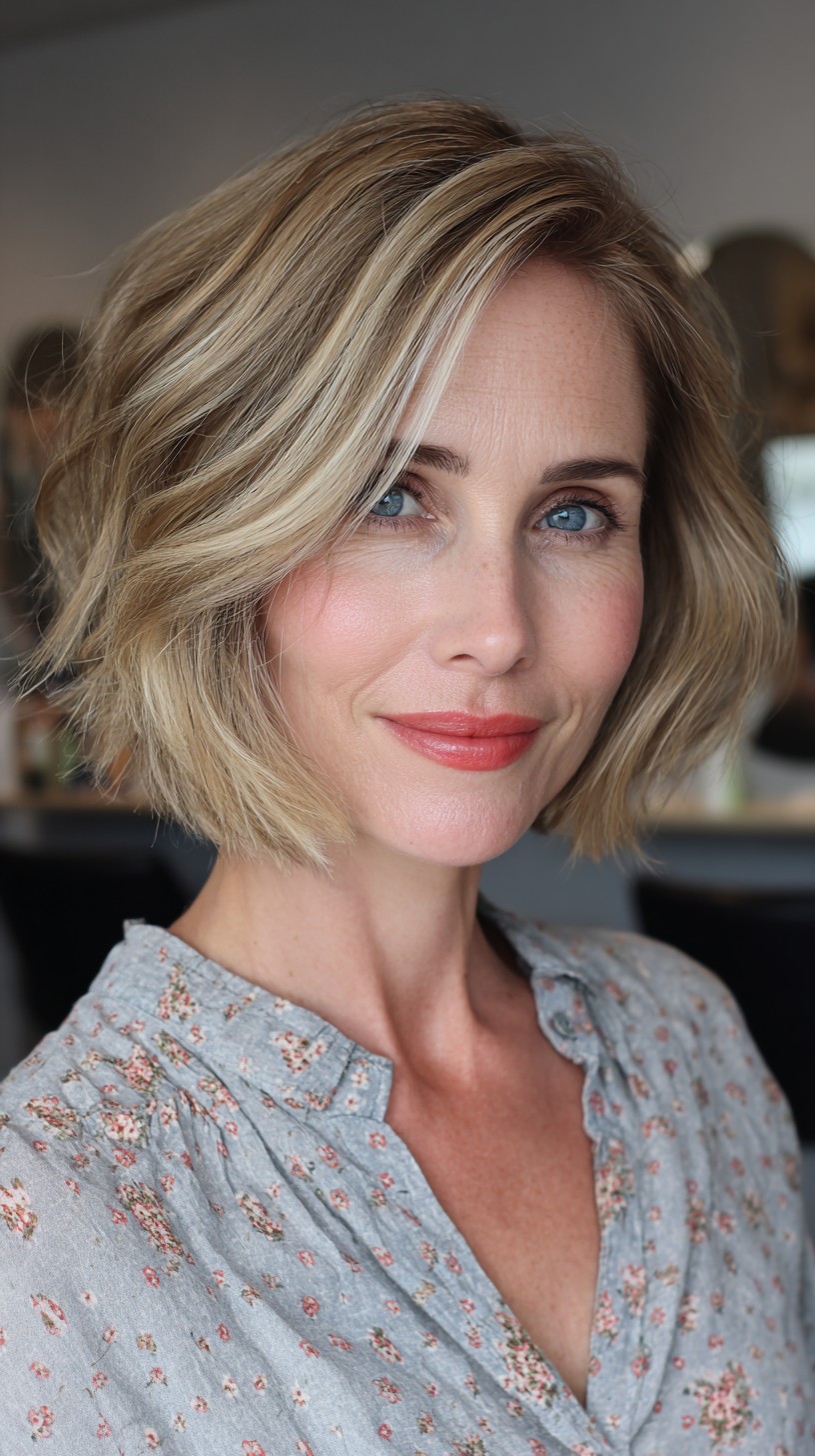 Effortless Blonde Layered Bob with Soft Waves