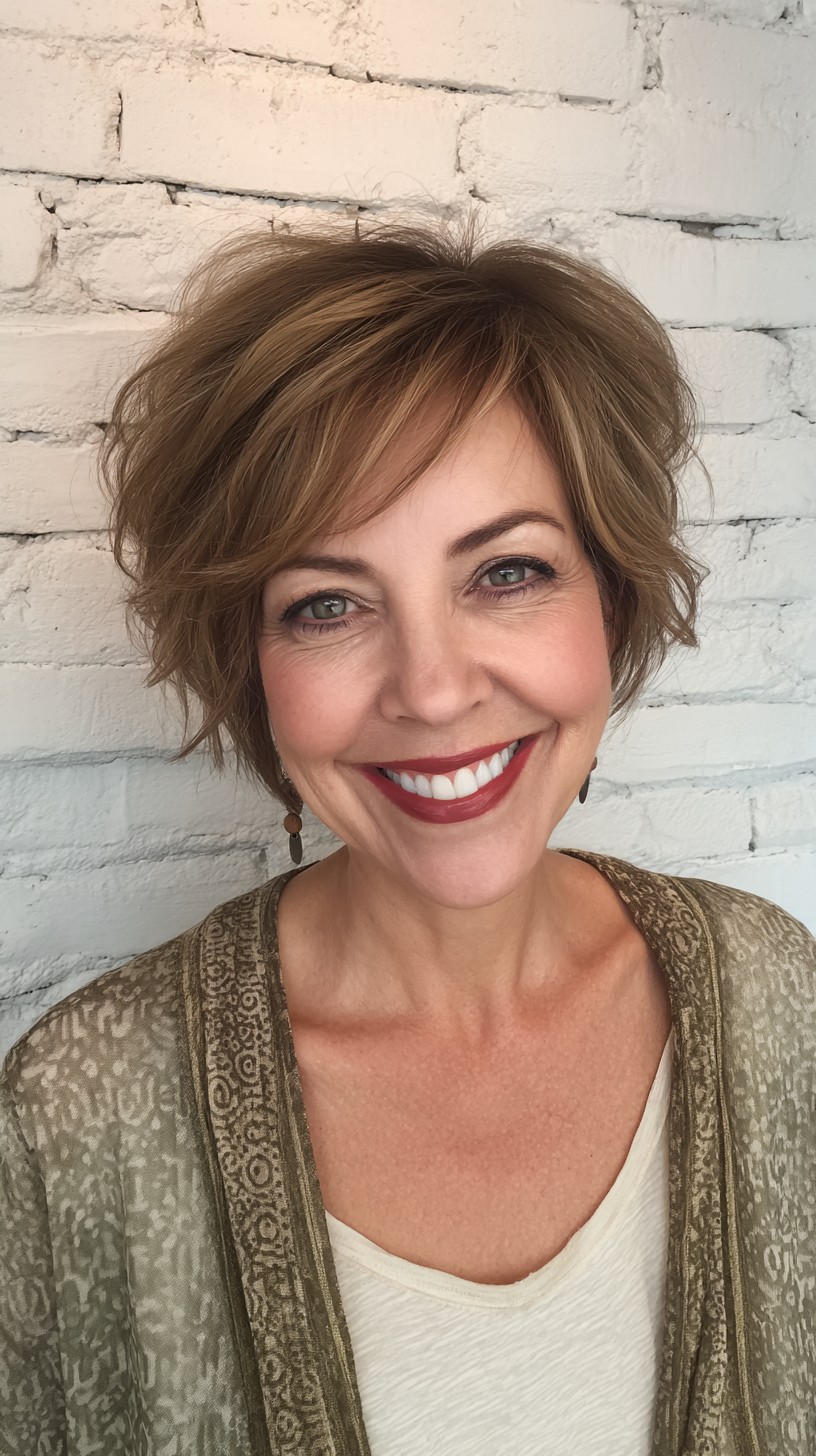 Effortless Short Tousled Layers with Warm Highlights