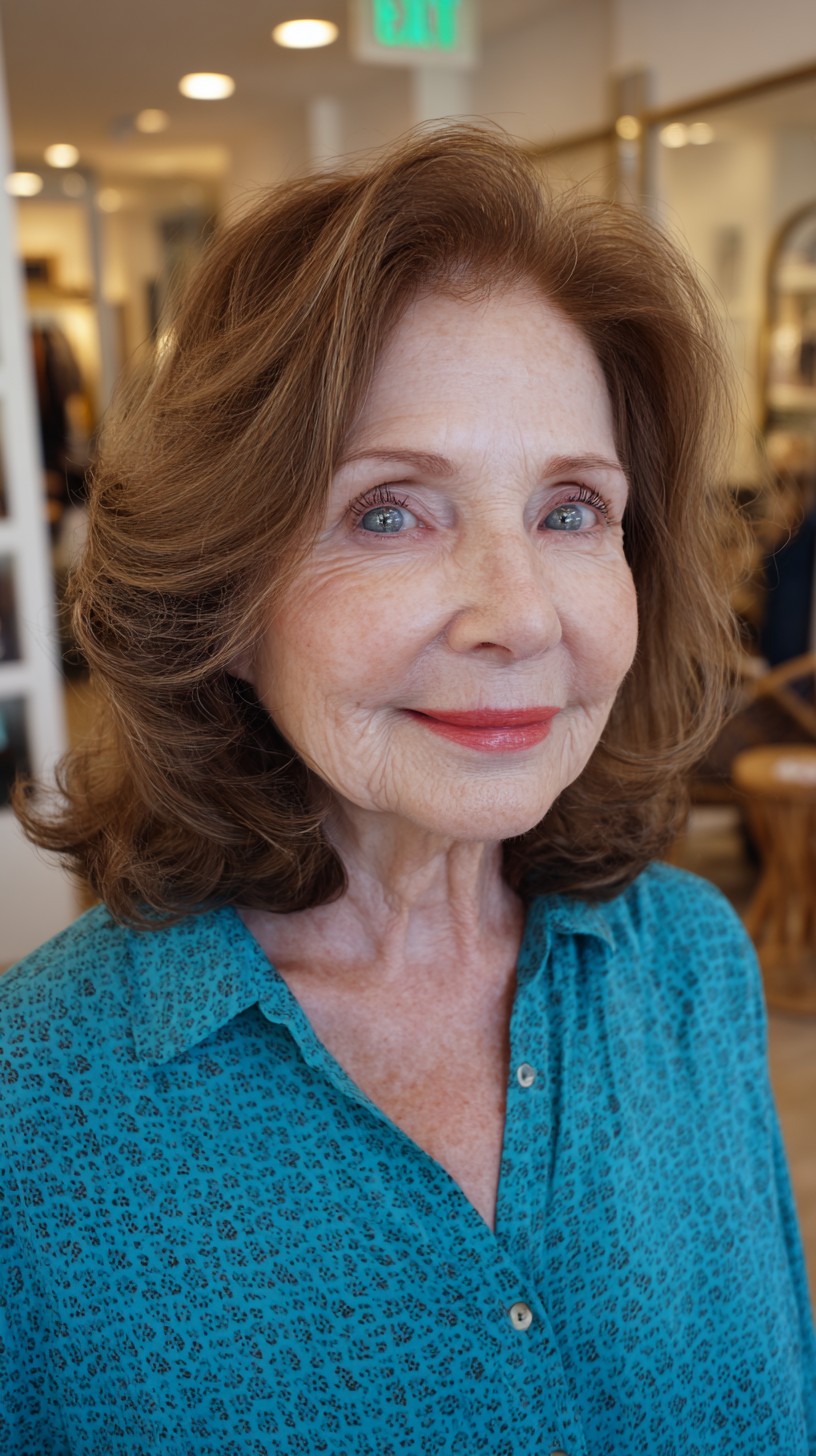 Elegant Auburn Waves with Shoulder-Length Layering