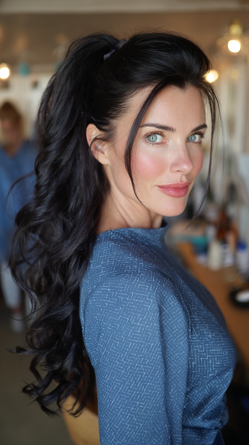 Elegant Deep-Wave Ponytail with Side Sweep