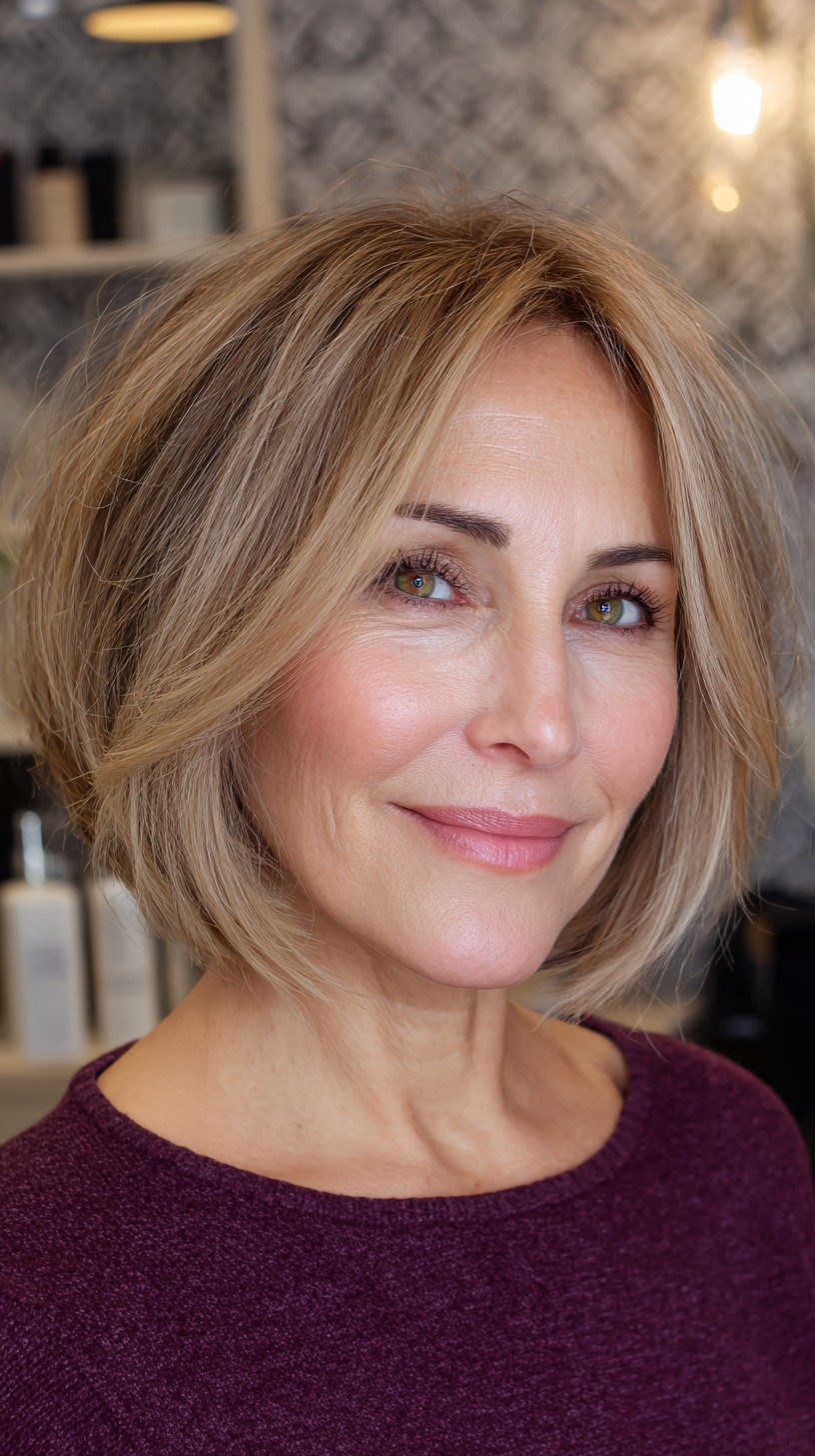 Elegant Layered Blonde Bob with Sunkissed Highlights