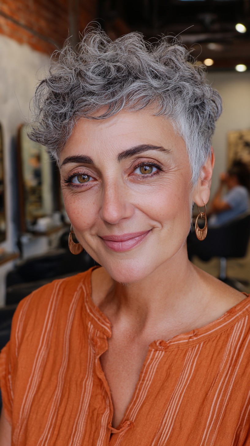 Elegant Silver Pixie with Textured Curls