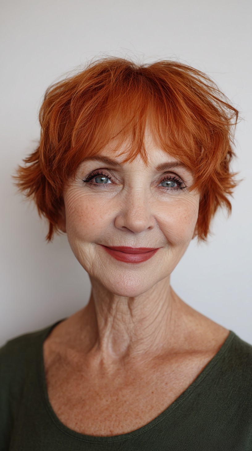 Fiery Red Textured Crop with Feathered Bangs