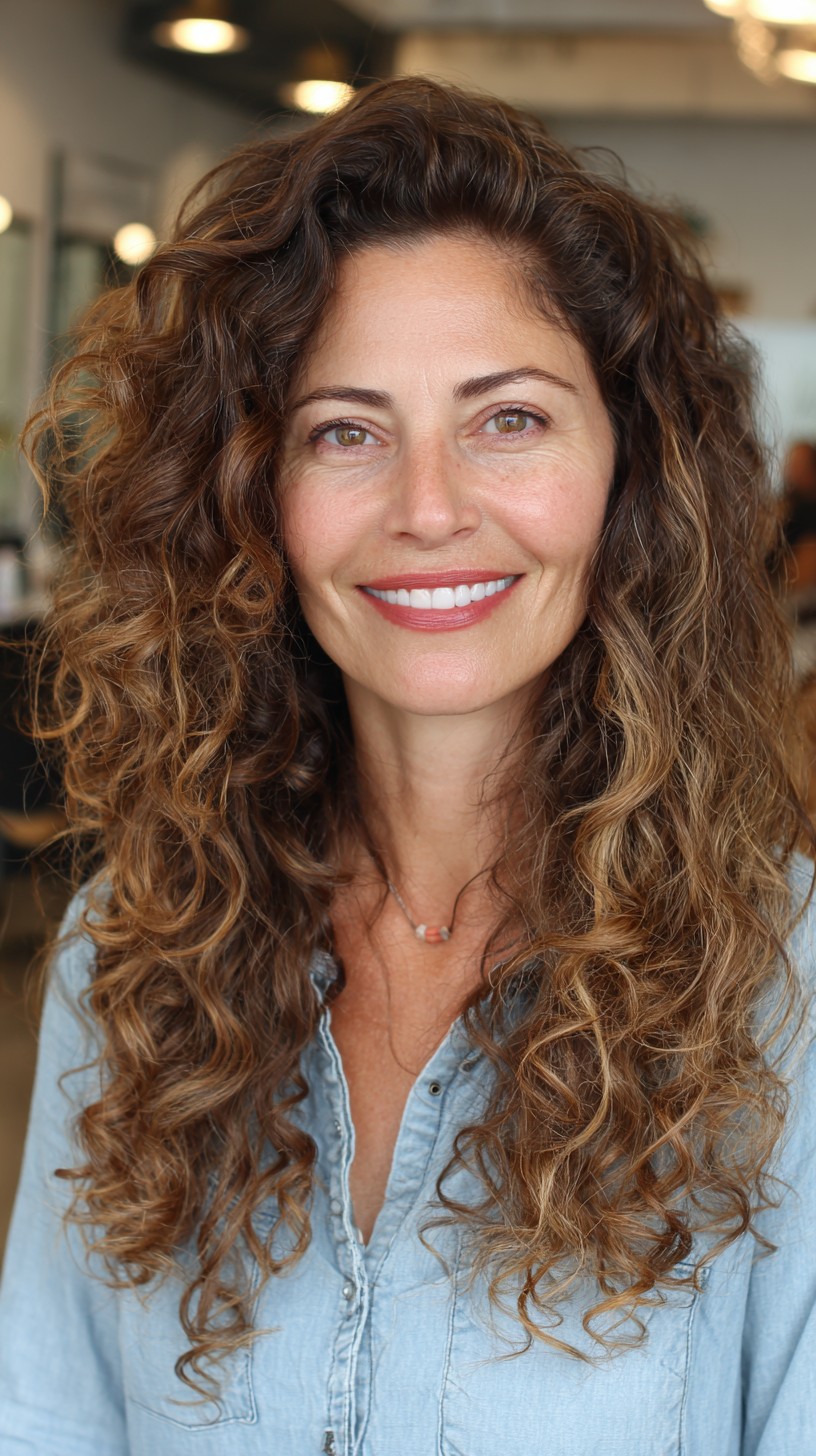 Flowing Sun-Kissed Brunette Waves with Natural Texture