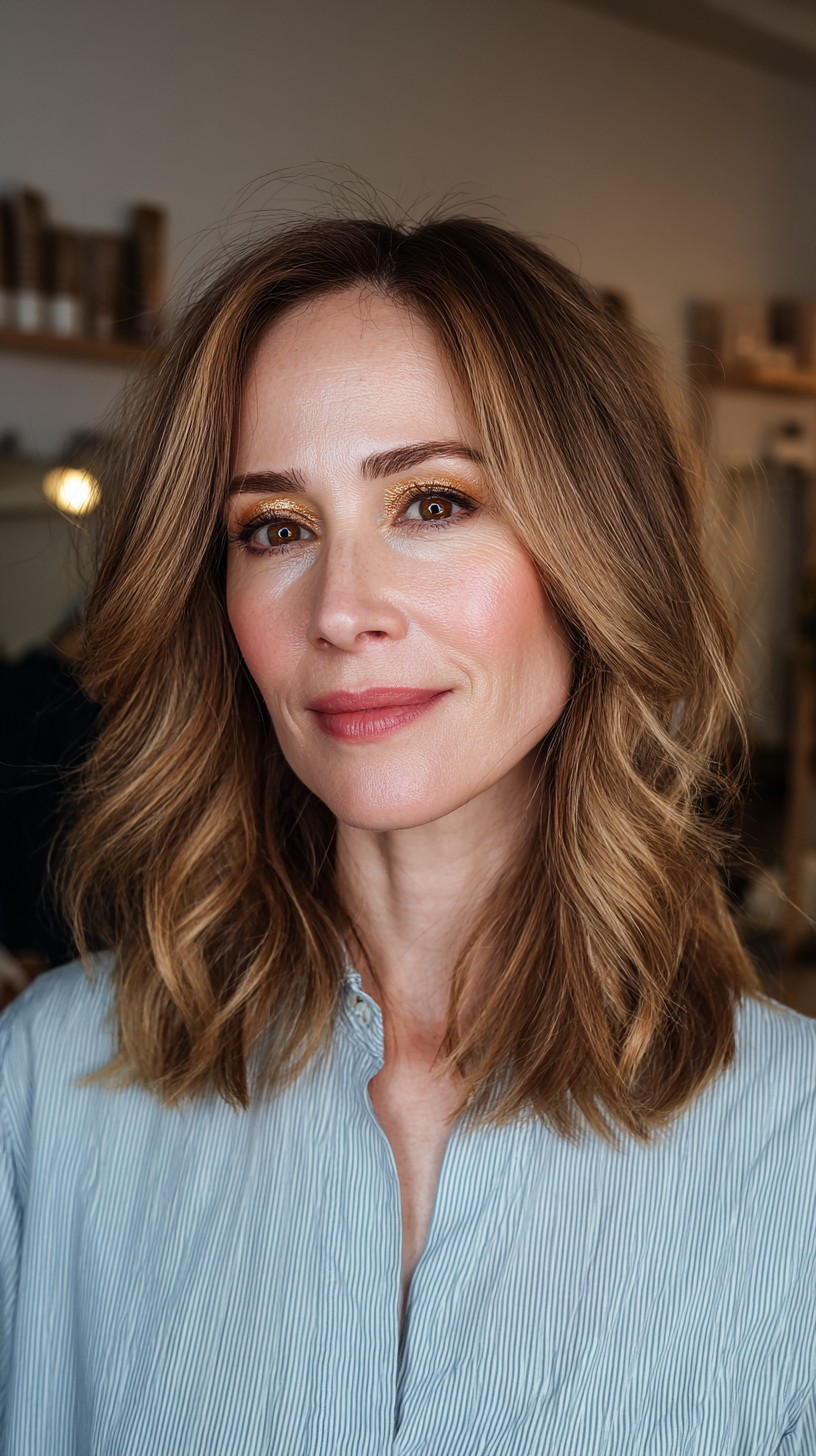 Golden-Blonde Waves with Soft Curtain Bangs