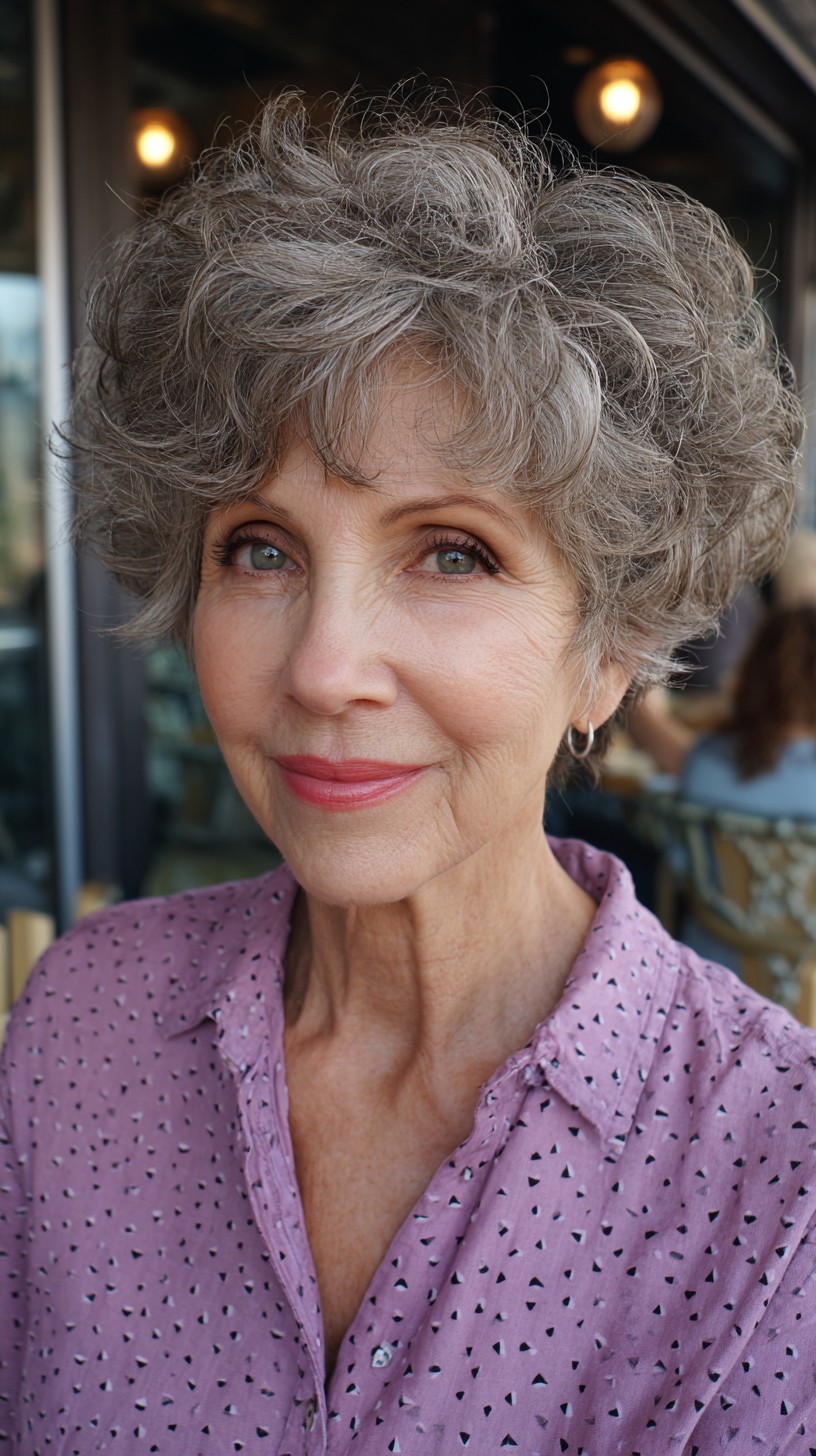 Graceful Gray Soft Curled Bob for Mature Texture