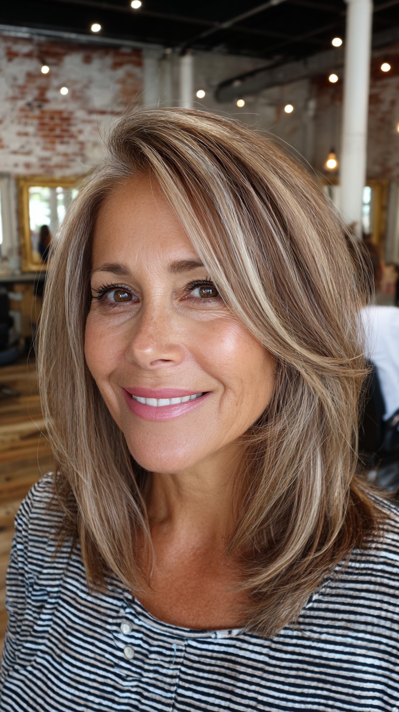 Graceful Mid-Length Layered Hair with Subtle Highlights