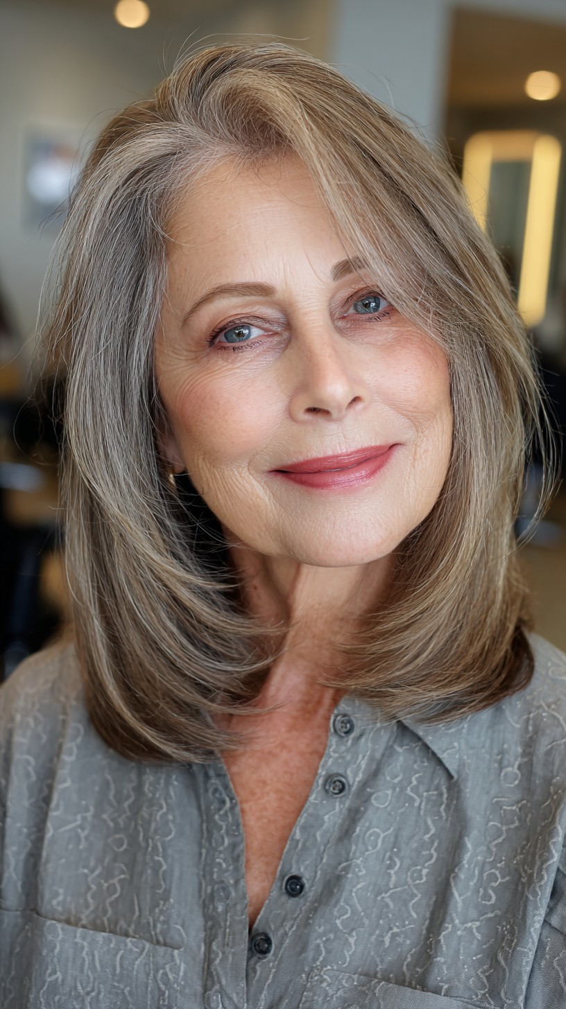 Graceful Smoky Gray Layered Flow for Mature Hair
