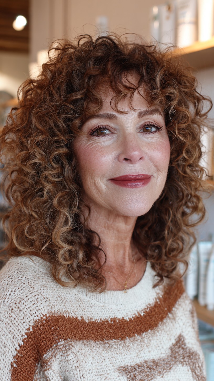 Intense Chestnut Curly Bob with Lightweight Fringe