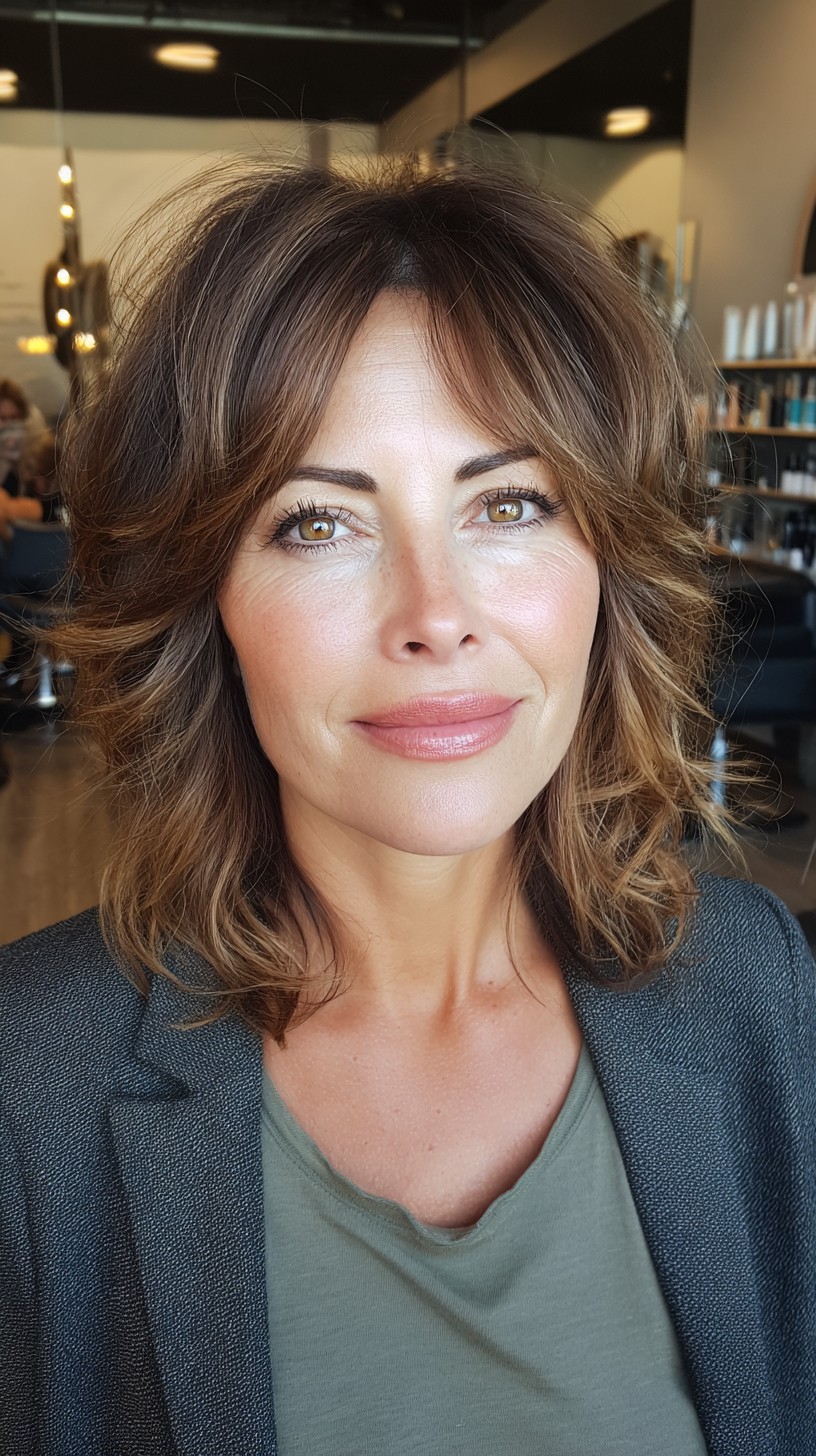 Layered Chestnut Waves with Soft Fringe