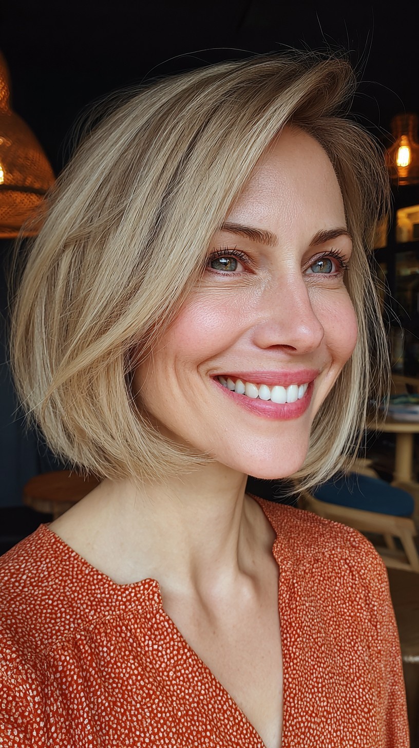 Light Blonde Angled Bob with Subtle Waves