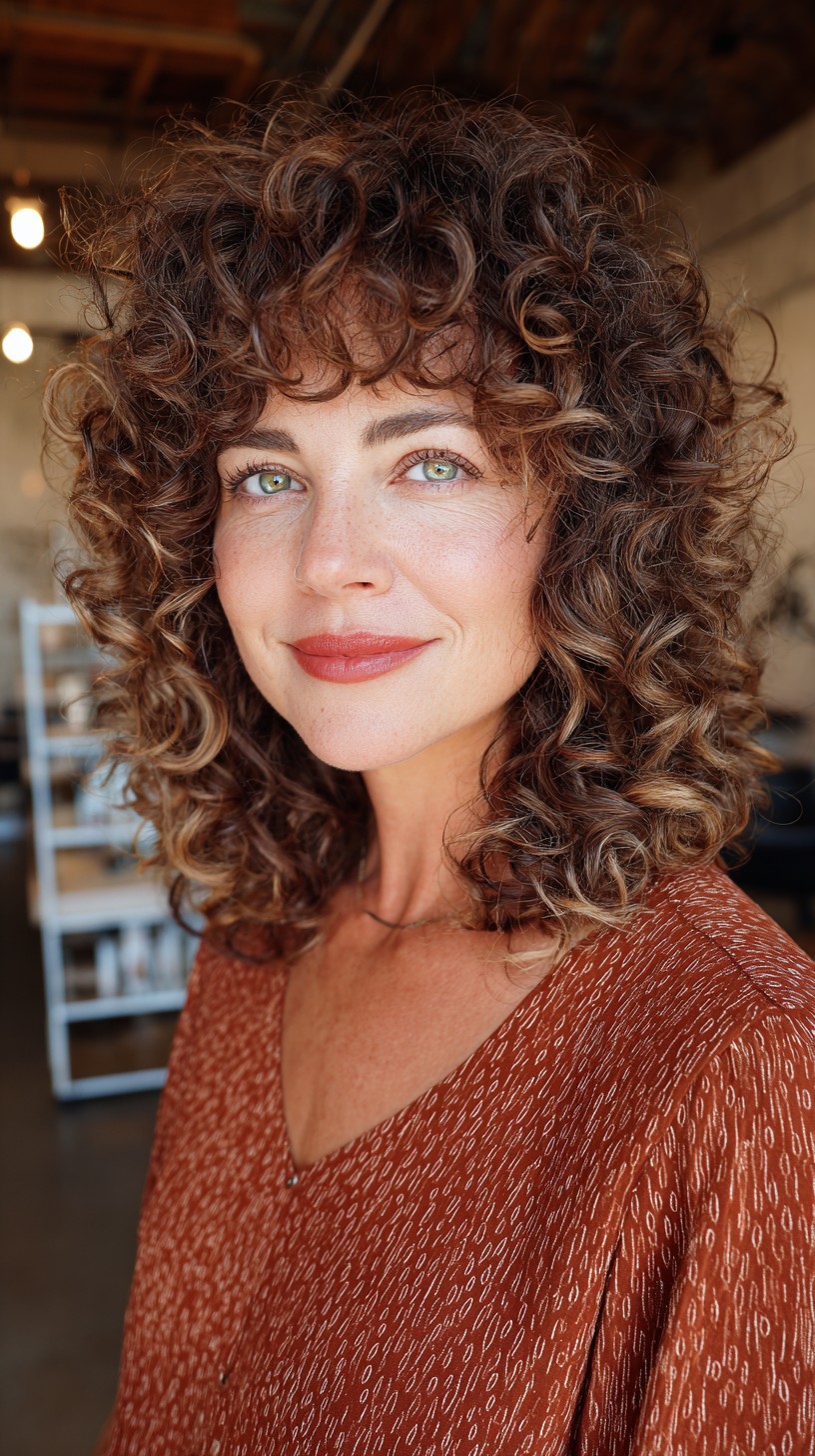 Luscious Deep Caramel Curly Bob with Natural Volume