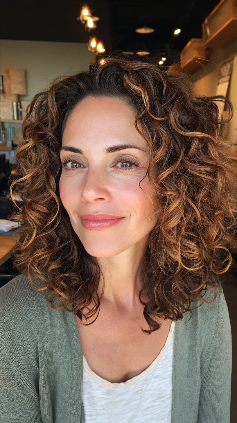Lustrous Golden Brown Shoulder-Length Ringlets