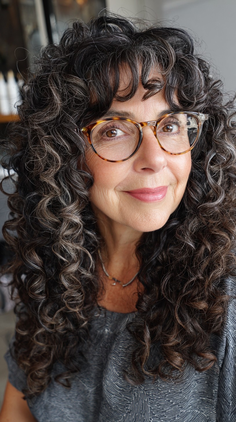 Luxurious Silver Cascading Curls with Soft Fringe