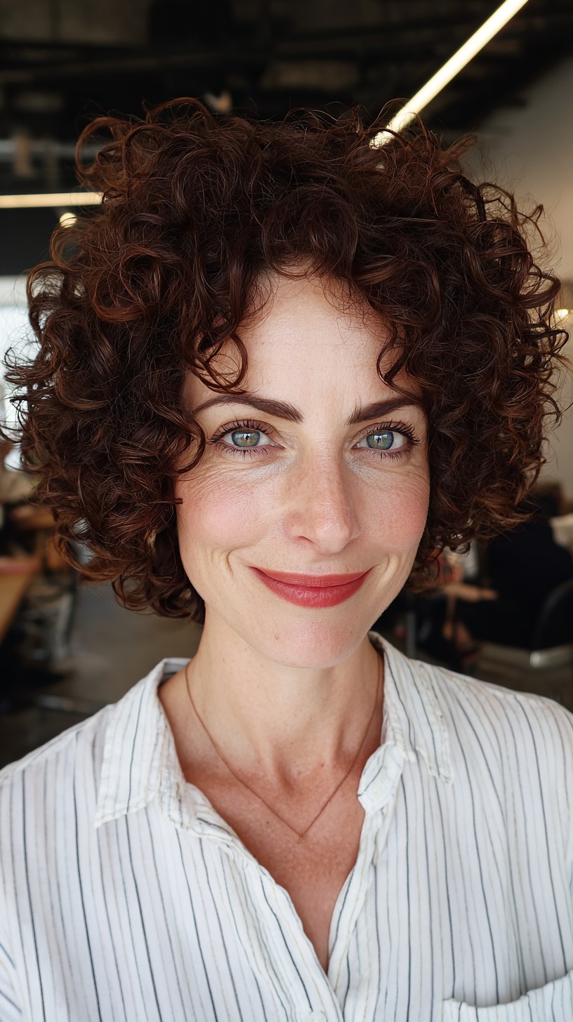 Playful Auburn Tight Curls with Natural Volume