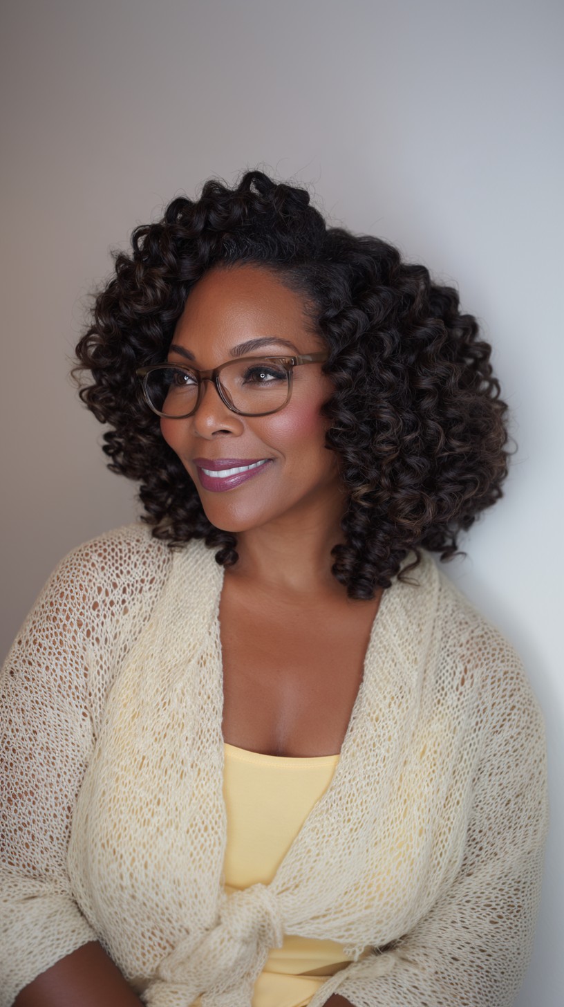 Polished Brunette Curls with Subtle Highlights