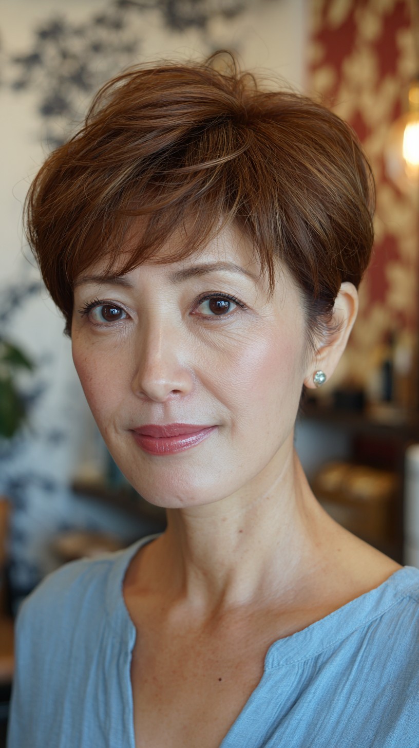 Refined Auburn Pixie with Voluminous Texture