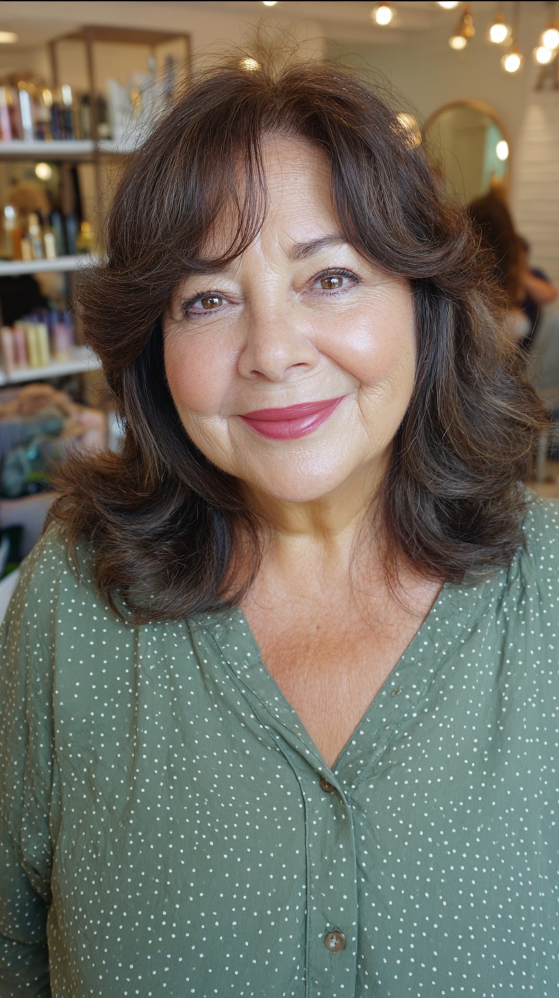 Rich Brunette Soft Layers with Face-Framing Highlights