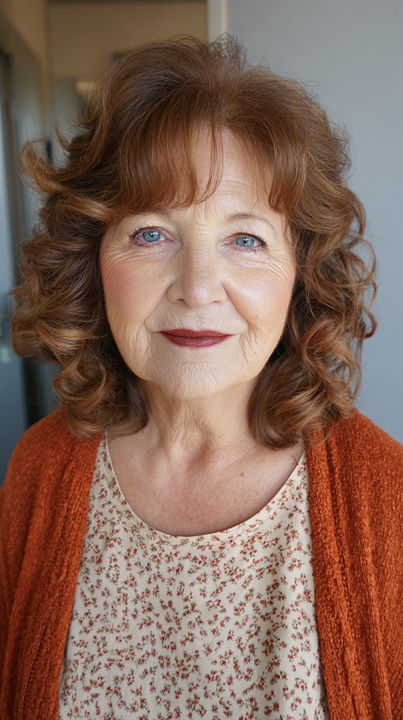 Rich Copper Curls with Volume-Boosting Layers