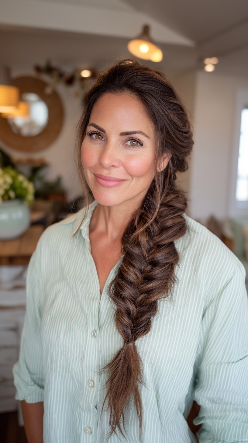 Rustic Textured Fishtail Braid for Long Hair