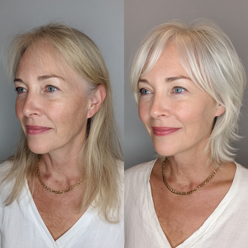 Silver Blonde Layered Bob for Thinning Hair