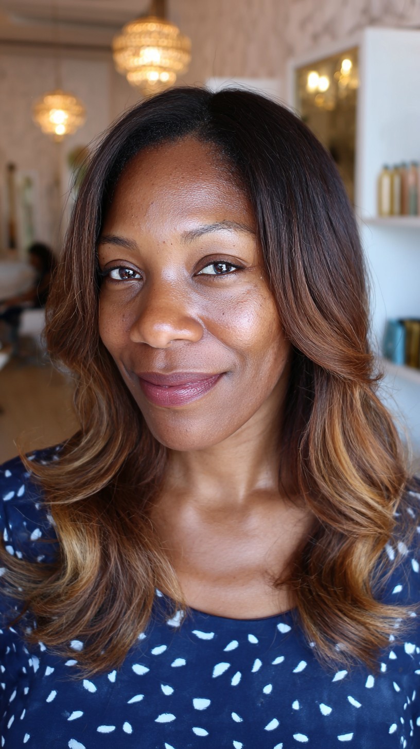 Sleek Caramel Highlights with Soft Waves