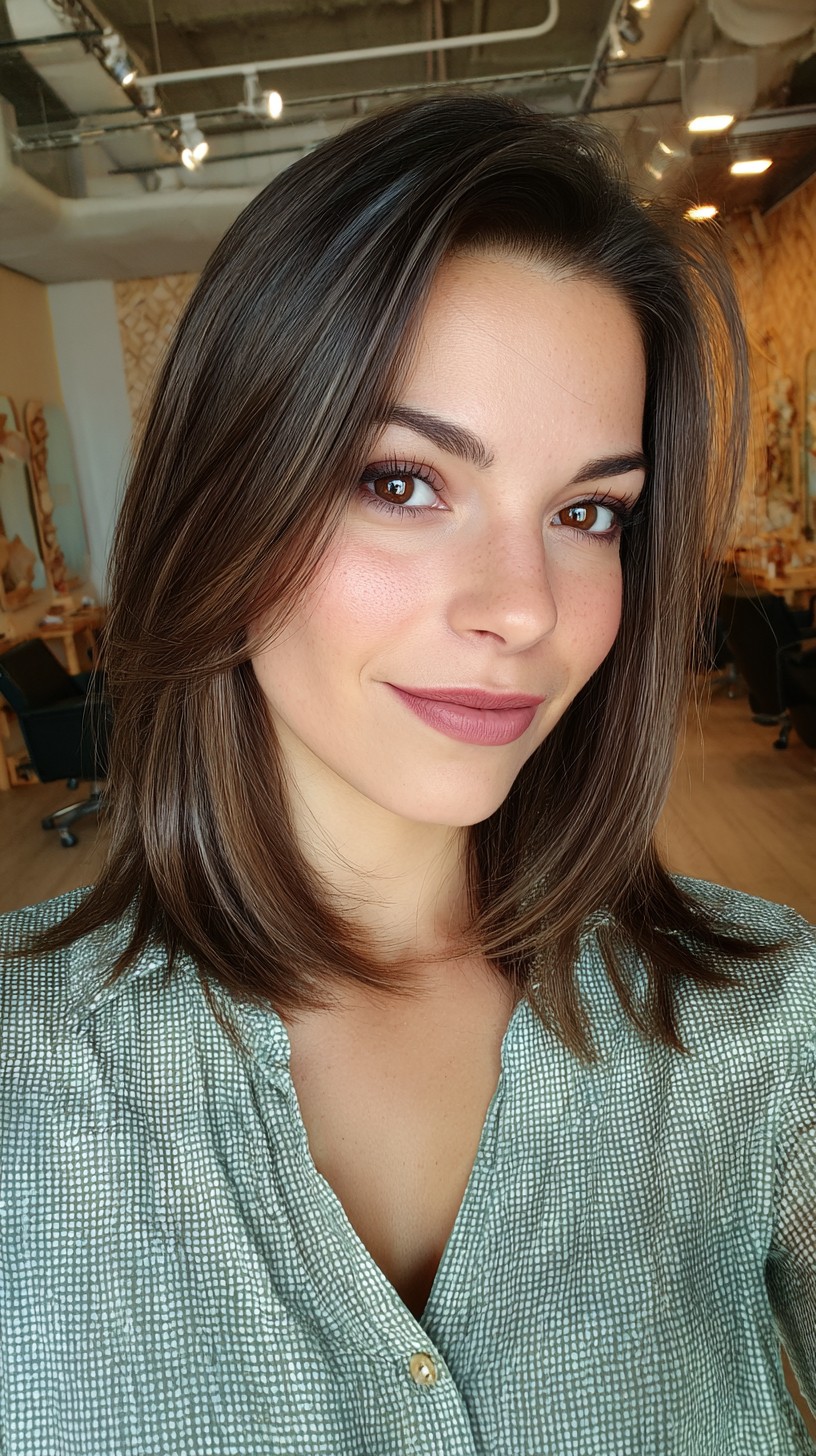 Sleek Chestnut Bob with Soft Textured Ends