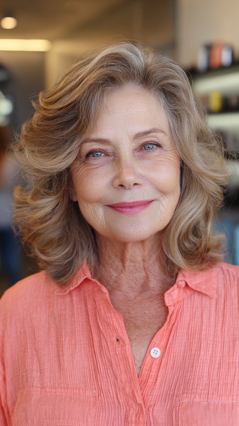 Soft-Waved Mid-Length Cut with Natural Gray Highlights