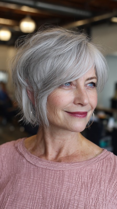 Softly Feathered Platinum Pixie with Textured Waves